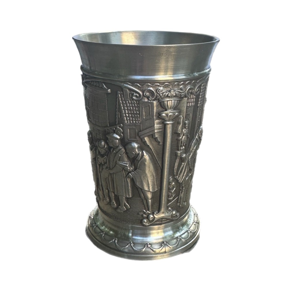 Artina SKS German Pewter Cup Zinn Relief Scenes Collectible Beaker New in Box